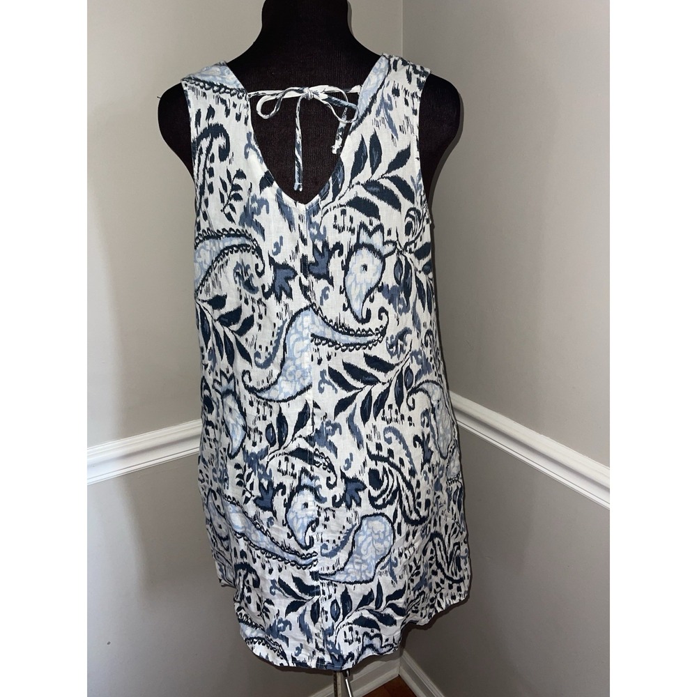 Lucky Brand Blue Paisley Sleeveless Linen A-Line Dress Pockets Women's Coastal S - Picture 3 of 4